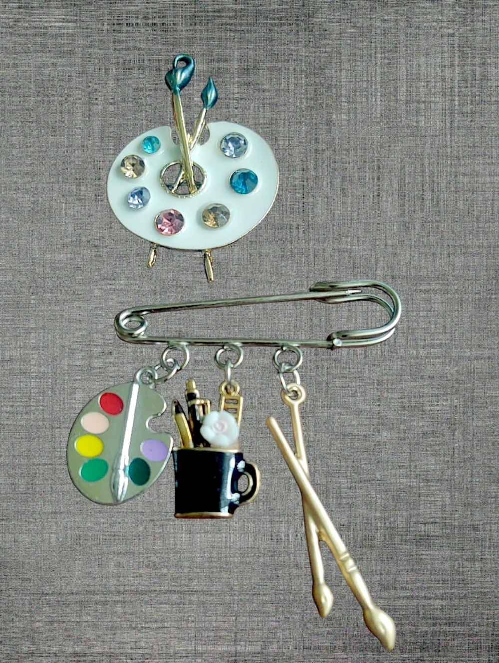 Art Palette and Brushes Charm Pin Set